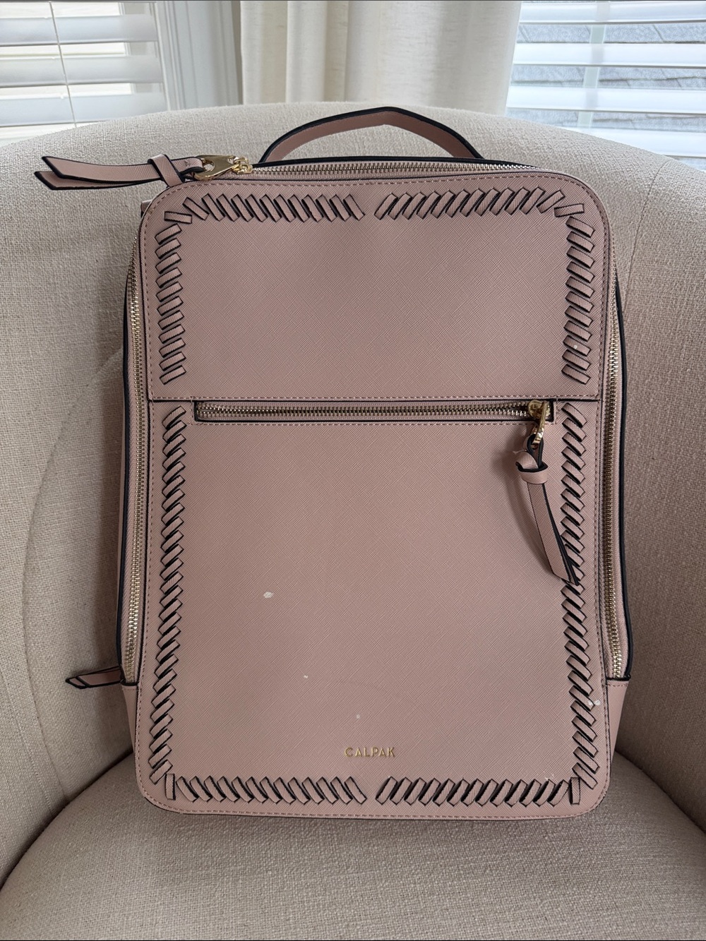 Calpak Dusty Pink Leather Backpack with Whipstitch Trim